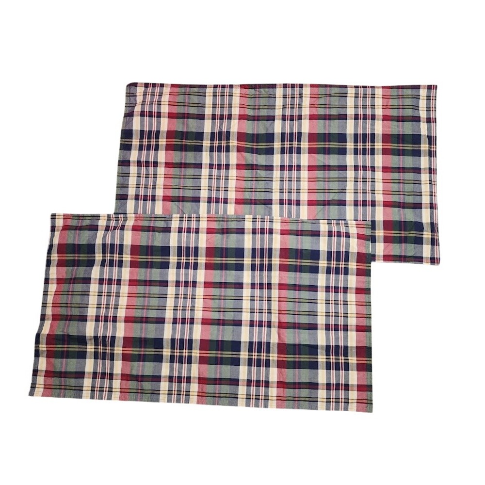LAUREN RALPH LAUREN Plaid Zippered King Pillow Shams (2) Americana Red Navy